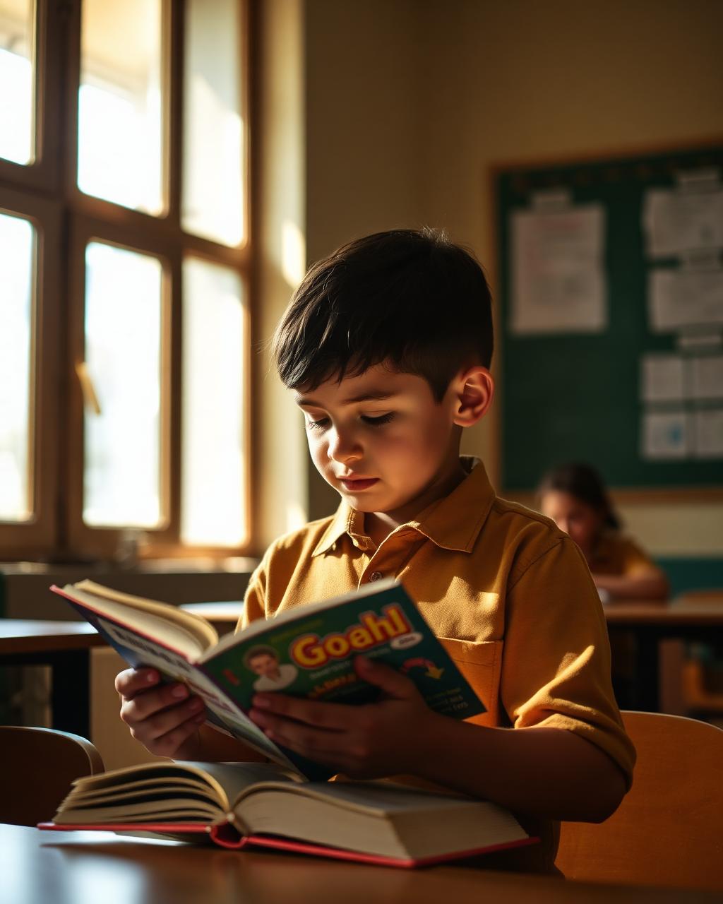 Young student reading a book